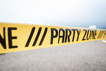 Yellow barrier tape for no entry party zone
