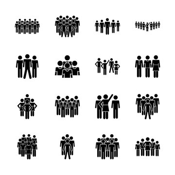 pictogram crowd and people icon set, silhouette style