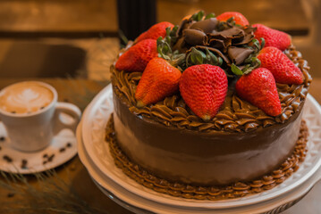 strawberry and chocolate birthday cake,