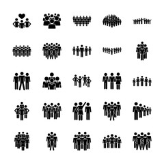 pictogram groups of people icon set, silhouette style