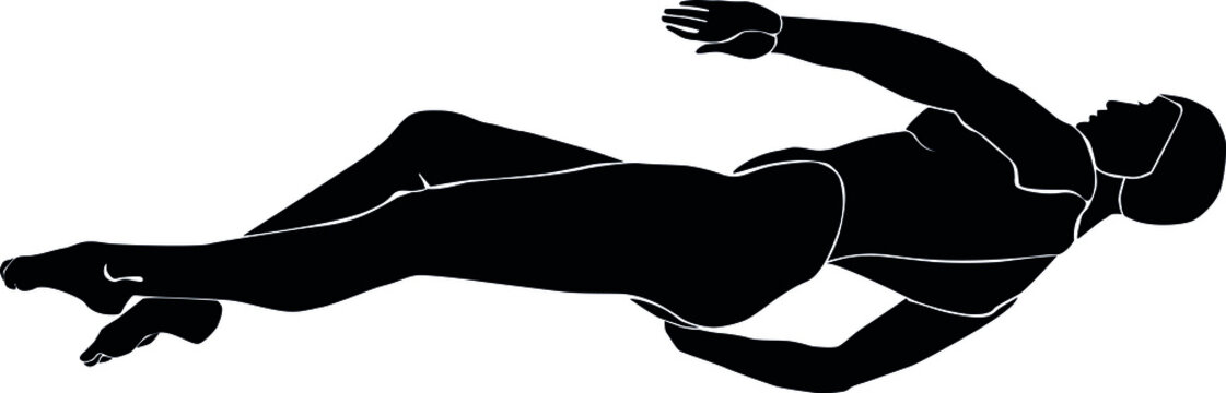 A Woman Is Floating On Her Back. Sport. Swimmer. Crawl On The Back. Vector Monochrome Silhouette Isolated Image.