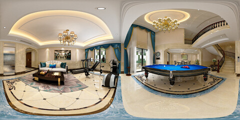 360 degrees luxury house interior, 3d render.