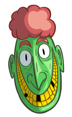 Crazy cartoon head green ugly yellow teeth
