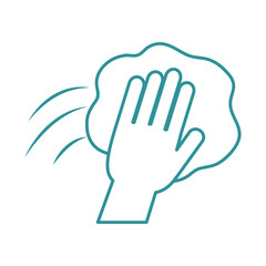 covid 19 coronavirus, hand with cloth cleaning prevention outbreak disease pandemic line design icon