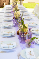 Table set for wedding or another catered event dinner.