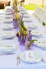 Table set for wedding or another catered event dinner.