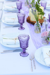 Table set for wedding or another catered event dinner.