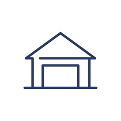 Garage thin line icon. Building, construction, warehouse isolated outline sign. Architecture, real estate, property concept. Vector illustration symbol element for web design and apps