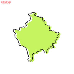 Green Map of Kosovo with Outline Vector Design Template. Editable Stroke