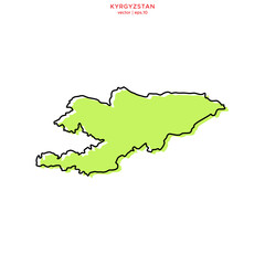 Green Map of Kyrgyzstan with Black Outline Vector Design Template. Editable Stroke