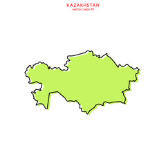 Green Map of Kazakhstan with Black Outline Vector Design Template. Editable Stroke