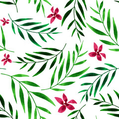 Tropical palms watercolor leaves wallpaper fabric wrap pattern background