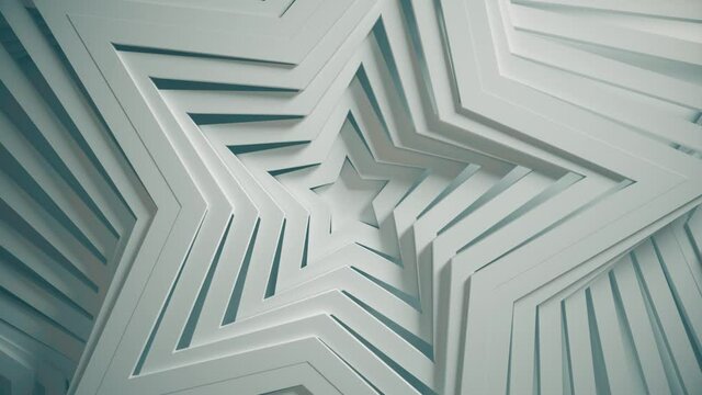 Abstract star pattern with offset effect and smooth white color. Animation of white blank stars. Abstract background for business presentation. Seamless loop 4k 3D render