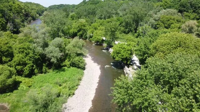 top overview of river in park