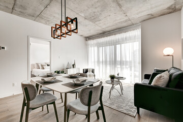 Brand new luxury Canadian style furnished and staged apartment in condominium with kitchen, bathroom, bedroom, lobby, hall, reception room and gym