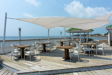 covered Outdoor Seating near ocean