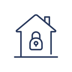 Home protection thin line icon. House building with closed lock isolated outline sign. Secure access, security, safety concept. Vector illustration symbol element for web design and apps