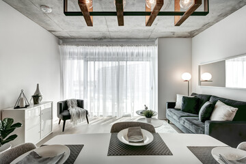 Brand new luxury Canadian style furnished and staged apartment in condominium with kitchen, bathroom, bedroom, lobby, hall, reception room and gym