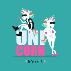 two Unicorns rocker. Vector illustration