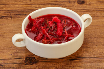 Russian traditional Borsch soup with cabbage