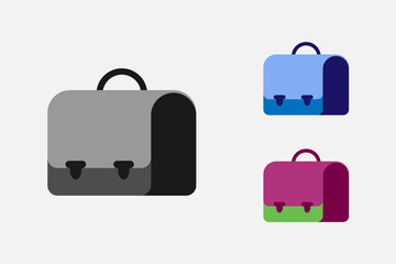 Set of business case icon for men and woman. Colors in shades of grey, blue, pink. Vector