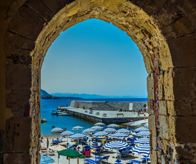 A view from the town of Cefalu, Sicily out into the Tyrrhenian Sea in summer