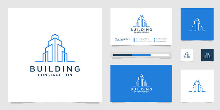 building design logos with lines. construction, apartment and architect. premium logo design and business cards.