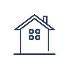 Cottage with chimney thin line icon. House building with small window, hut isolated outline sign. Architecture, real estate, country house concept. Vector illustration symbol element for web design