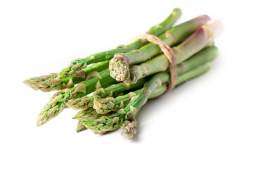 A bunch of asparagus on a white isolated background.