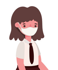 Girl kid with medical mask and uniform design, Back to school theme Vector illustration