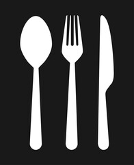 Spoon, knife, fork silhouettes icons.