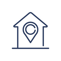 House location thin line icon. Home address, pin, pointer isolated outline sign. Navigation, real estate, property concept. Vector illustration symbol element for web design and apps