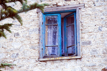 Fototapeta na wymiar window, wall, old, architecture, house, building, stone, wood, door, home, facade, wooden, white, frame, vintage, blue, glass, texture, exterior, antique, closed, brick, green, ancient, shutters