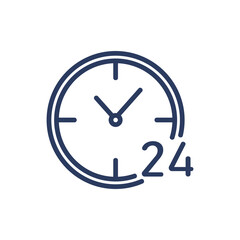 Around the clock thin line icon. Hour, day and night, always open, time isolated outline sign. Service, support, business concept. Vector illustration symbol element for web design and apps