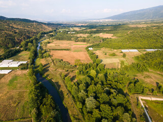Strumeshnitsa river passing through the Petrich valley, Bulgaria