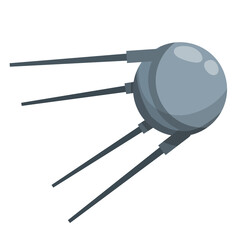 Soviet Sputnik. The first spacecraft to orbit earth. Spherical probe. Symbol of Technology and space industry. Cartoon flat illustration. Historical Russian scientific invention