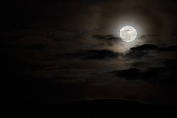 The full moon among the clouds