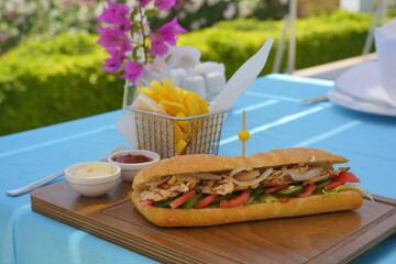 sandwiches with grilled meat and vegetables