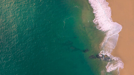 Aerial view of sea and beaches in sunset along Oaxaca México