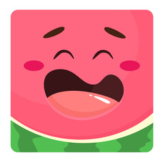 Watermelon icon, styled and cheerful square watermelon with a smile. Vector illustration in cartoon flat style.