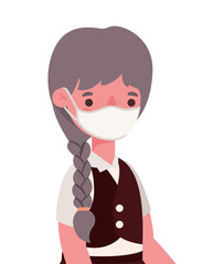 Girl kid with medical mask and uniform design, Back to school theme Vector illustration