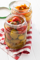 Fototapeta na wymiar Pickled chili peppers in jar.