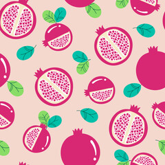 seamless pattern pomegranate fruits with leaf