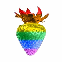 rainbow colored strawberry isolated on a white background. lgbt tolerance concept.