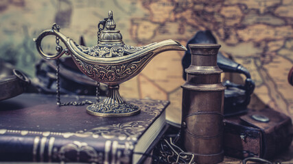 Fototapeta na wymiar Antique Aladdin Oil Lamp Souvenir