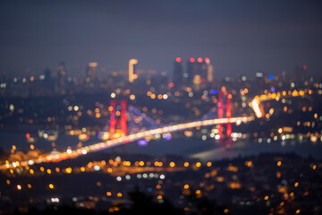City Blurring Lights Abstract Circular Bokeh Background , Bospurus Bridge	
