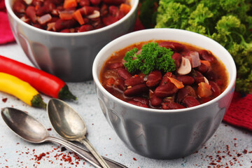 Two bowls with traditional Georgian dish - lobio