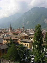 Fototapeta na wymiar Trento, Italy, City View with Mountain Backdrop