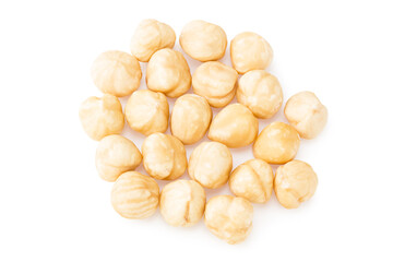 hazelnuts isolated on white background. top view