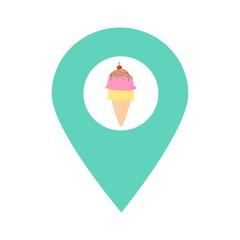 Ice cream cone location map pin pointer icon. Element of map point for mobile concept and web apps. Icon for website design and app development. Premium ice cream shop, ice store icon sign.